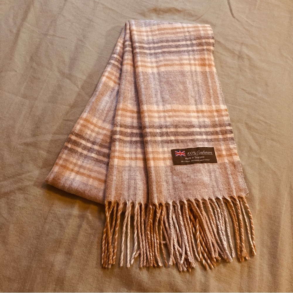 Plaid Wool Scarf with Fringe